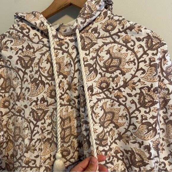 Cleobella White Pink White Gray Block Printed Organic Cotton Tassel Hoodie Small - Picture 9 of 12